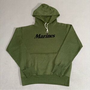 Vintage 80s Marines Army Green Hoodie Size M Sweatshirt USMC Military USA Made